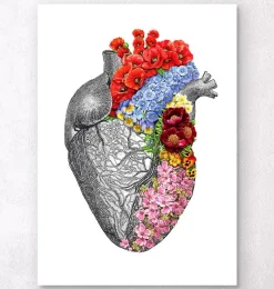 Codex Anatomicus Heart Anatomy^Anatomical heart with flowers - White