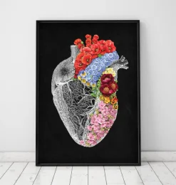 Codex Anatomicus Heart Anatomy^Anatomical heart with flowers - Black