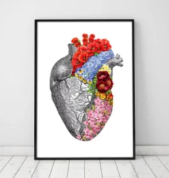 Codex Anatomicus Heart Anatomy^Anatomical heart with flowers - White