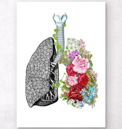 Codex Anatomicus Lungs Anatomy^Anatomical lungs with flowers - White