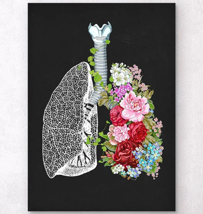 Codex Anatomicus Lungs Anatomy^Anatomical lungs with flowers - Black