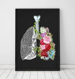 Codex Anatomicus Lungs Anatomy^Anatomical lungs with flowers - Black
