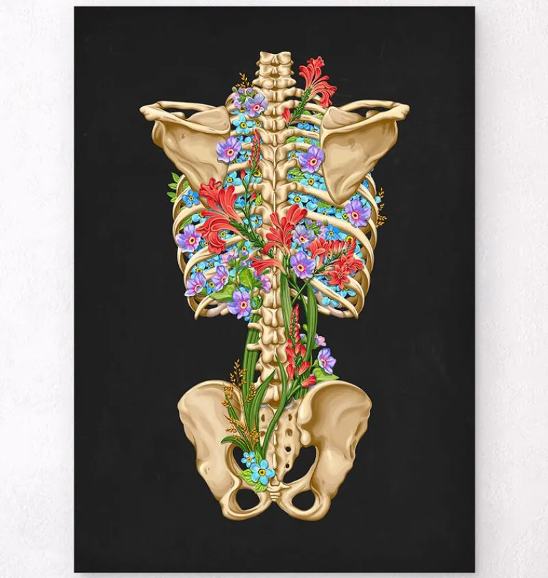 Codex Anatomicus Skull & Skeleton^Back skeleton - Floral - Black