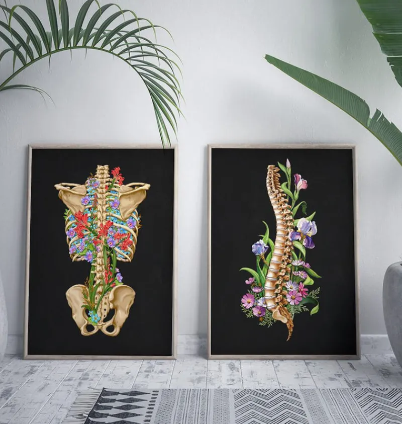 Codex Anatomicus Skull & Skeleton^Back skeleton - Floral - Black
