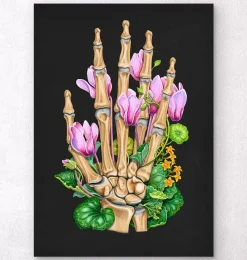 Codex Anatomicus Skull & Skeleton | Hands & Legs^Bones of a hand - Floral - Black