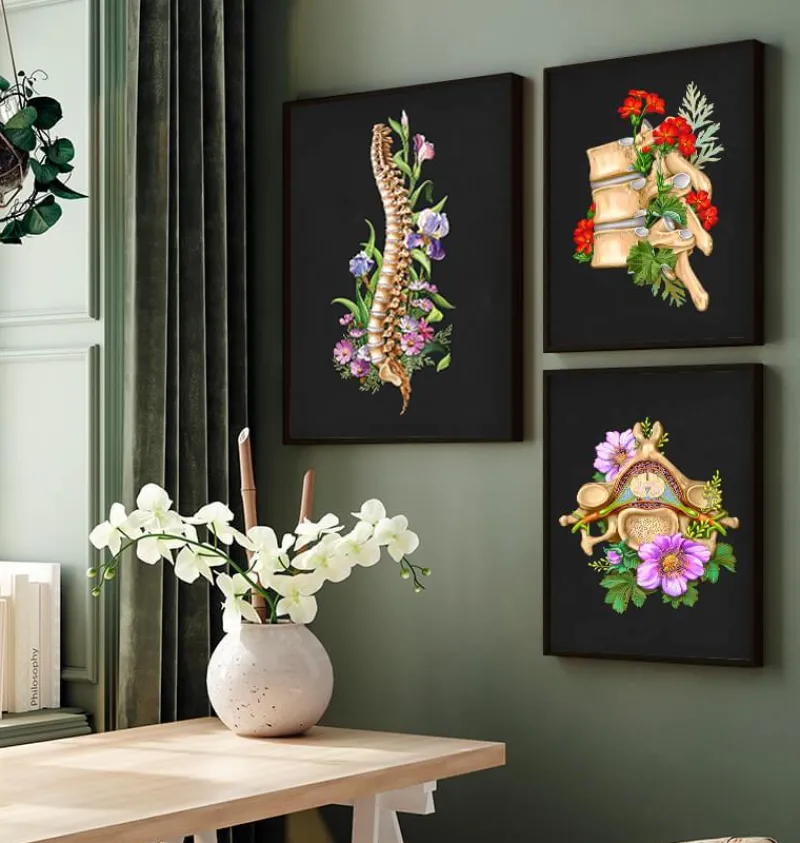 Codex Anatomicus Skull & Skeleton^Cervical vertebrae - Floral - Black