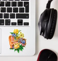 Codex Anatomicus Stickers^Ear anatomy sticker - Floral