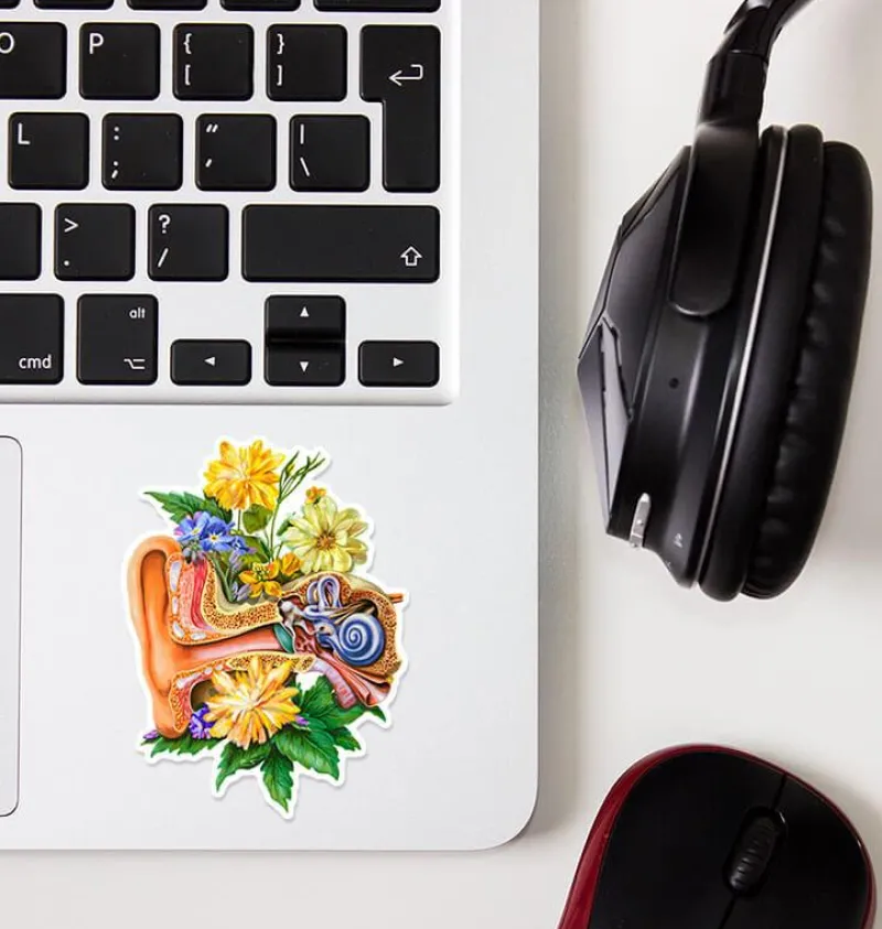 Codex Anatomicus Stickers^Ear anatomy sticker - Floral