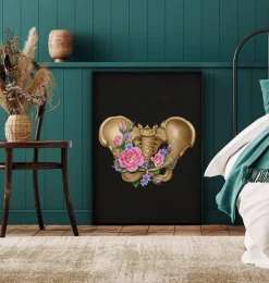 Codex Anatomicus Skull & Skeleton^Female pelvis anatomy - Floral - Black