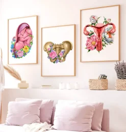 Codex Anatomicus Skull & Skeleton^Female pelvis anatomy - Floral - White