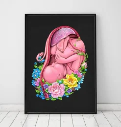 Codex Anatomicus Obstetrics & Gynecology^Fetus in a womb - Floral - Black