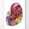 Codex Anatomicus Obstetrics & Gynecology^Fetus with flowers - Dark skin tone