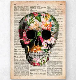 Codex Anatomicus Skull & Skeleton^Floral skull art print - Old dictionary