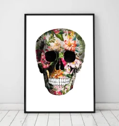 Codex Anatomicus Skull & Skeleton^Floral skull art print - White background