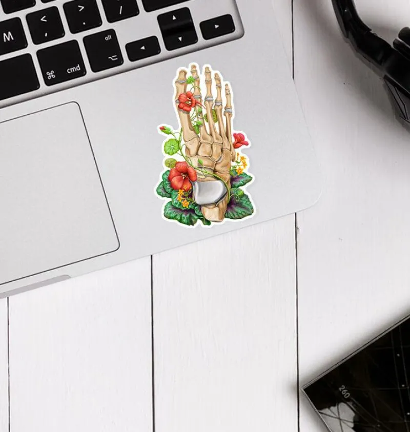Codex Anatomicus Stickers^Foot bones anatomy sticker - Floral