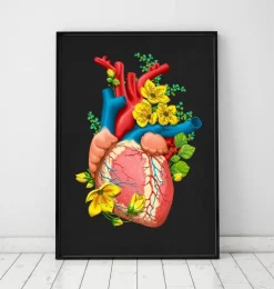 Codex Anatomicus Heart Anatomy^Heart anatomy III - Floral - Black