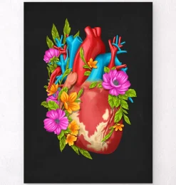 Codex Anatomicus Heart Anatomy^Heart anatomy IV - Floral - Black