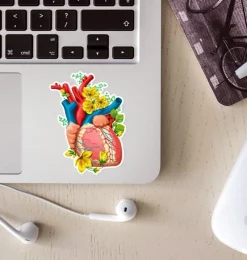 Codex Anatomicus Stickers^Heart anatomy sticker II - Floral