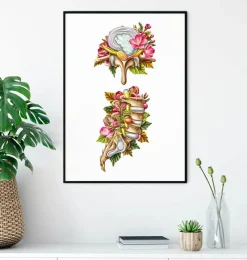 Codex Anatomicus Skull & Skeleton^Herniated disc - Floral - White