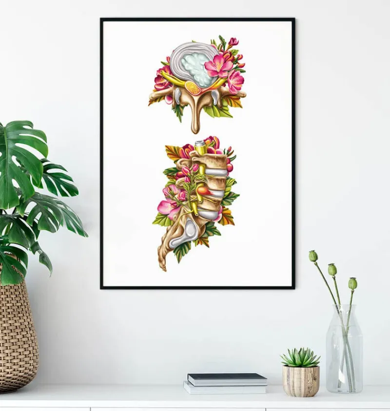 Codex Anatomicus Skull & Skeleton^Herniated disc - Floral - White