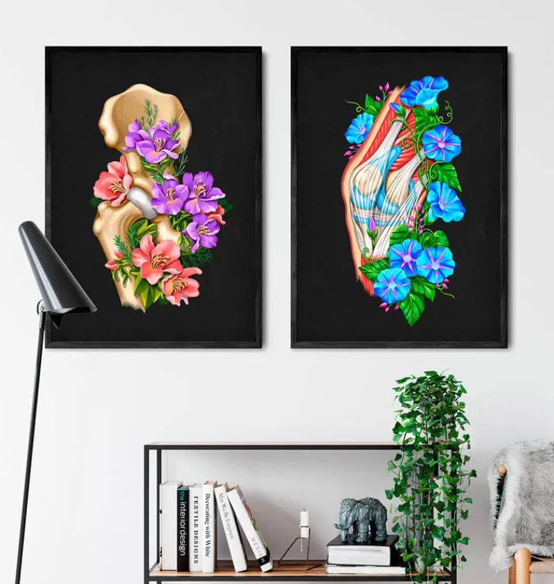 Codex Anatomicus Skull & Skeleton^Hip joint anatomy - Floral - Black