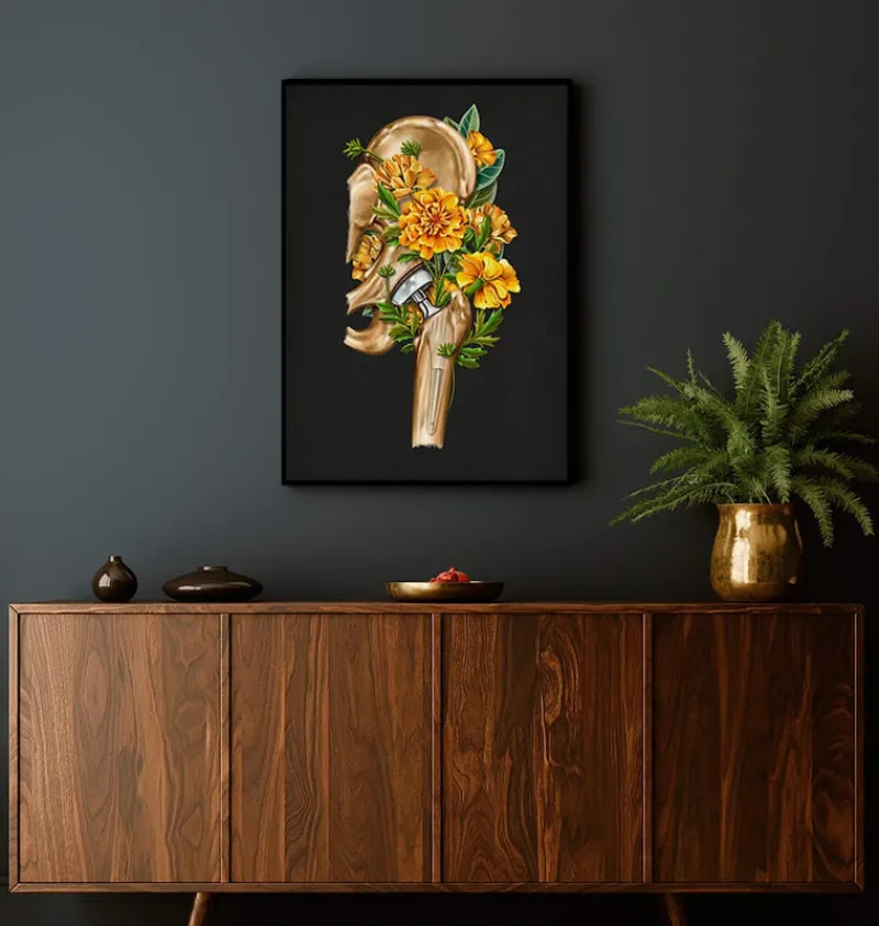 Codex Anatomicus Skull & Skeleton^Hip replacement - Floral - Black
