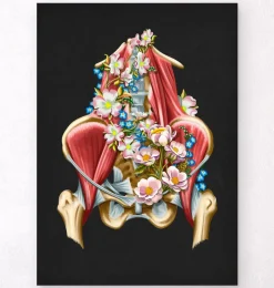 Codex Anatomicus Skull & Skeleton^Iliacus and Psoas muscles - Floral - Black