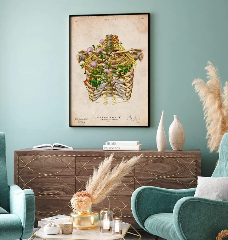 Codex Anatomicus Skull & Skeleton^Intercostal nerves - Floral - Vintage