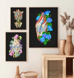 Codex Anatomicus Skull & Skeleton^Knee anatomy II - Floral - Black