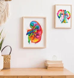 Codex Anatomicus Kidney & Liver^Left kidney anatomy - Watercolor splash