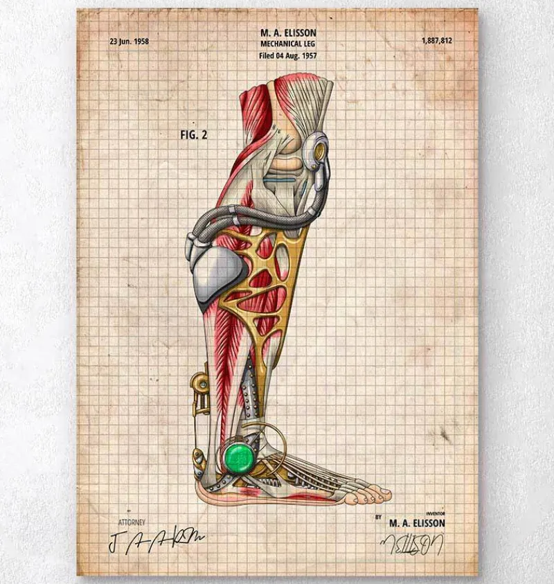 Codex Anatomicus Hands & Legs^Mechanical leg blueprint