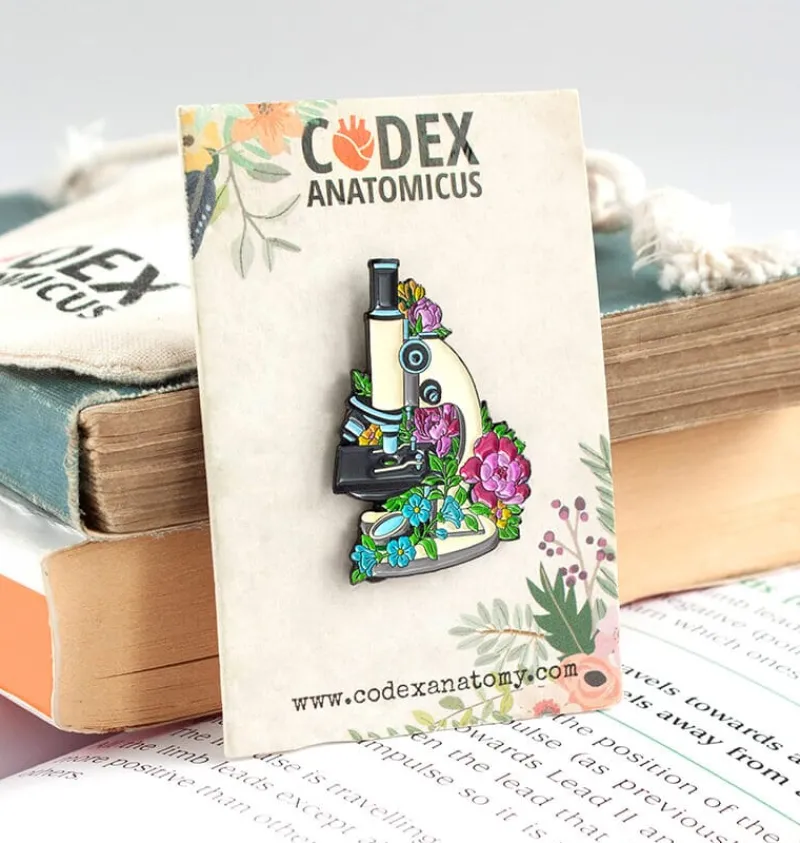Codex Anatomicus Enamel Pins^Microscope with flowers - Enamel pin