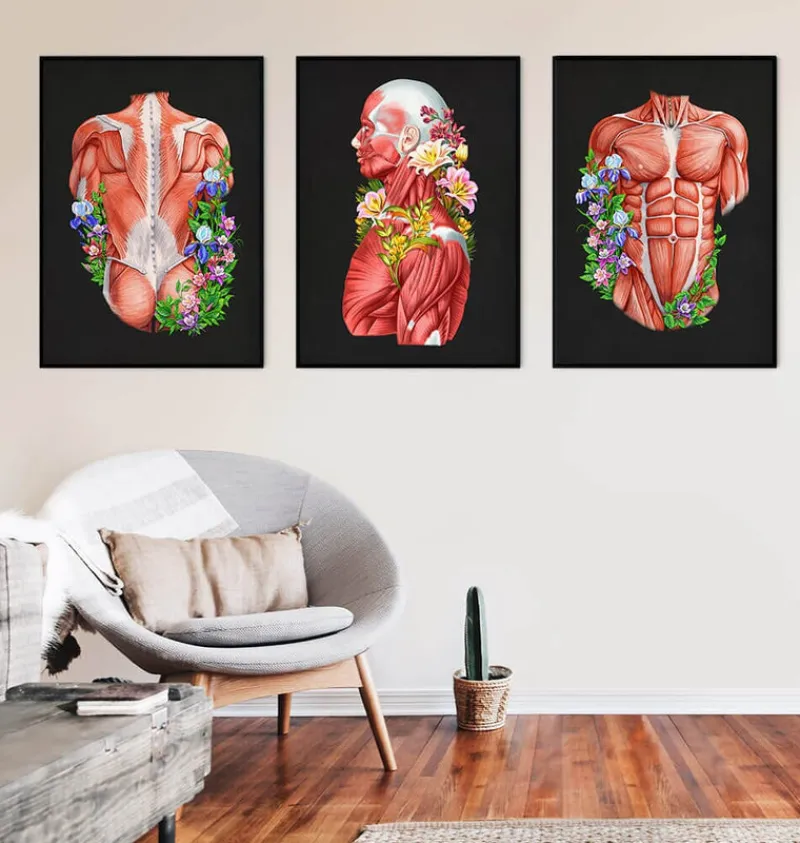 Codex Anatomicus Full Body Anatomy^Muscles side view - Floral - Black