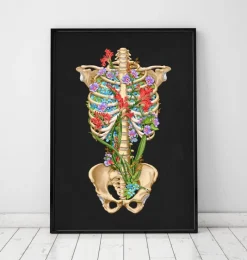 Codex Anatomicus Skull & Skeleton^Rib cage anatomy II - Floral - Black