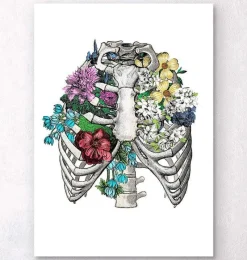 Codex Anatomicus Skull & Skeleton^Rib cage with flowers