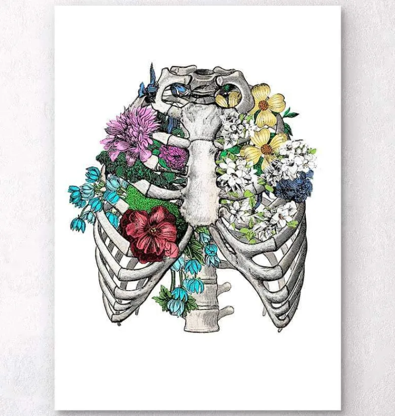 Codex Anatomicus Skull & Skeleton^Rib cage with flowers
