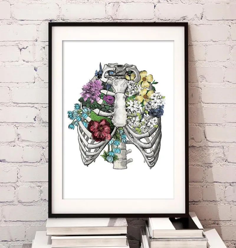 Codex Anatomicus Skull & Skeleton^Rib cage with flowers