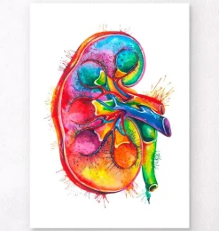 Codex Anatomicus Kidney & Liver^Right kidney anatomy - Watercolor splash