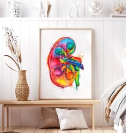 Codex Anatomicus Kidney & Liver^Right kidney anatomy - Watercolor splash