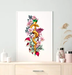 Codex Anatomicus Heart Anatomy^Rod of Asclepius - Floral - White