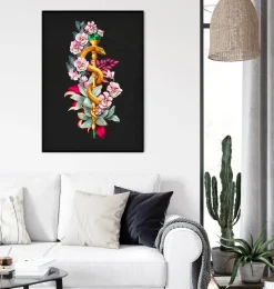 Codex Anatomicus Heart Anatomy^Rod of Asclepius - Floral - Black