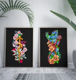 Codex Anatomicus Heart Anatomy^Rod of Asclepius - Floral - Black