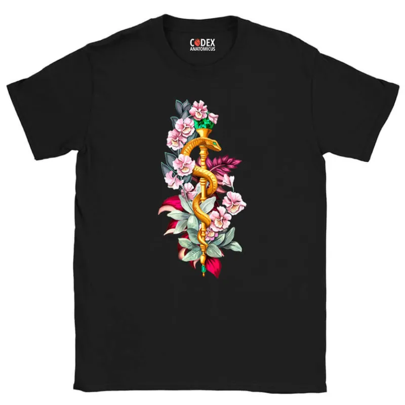 Codex Anatomicus T-shirts^Rod of Asclepius T-Shirt - Floral