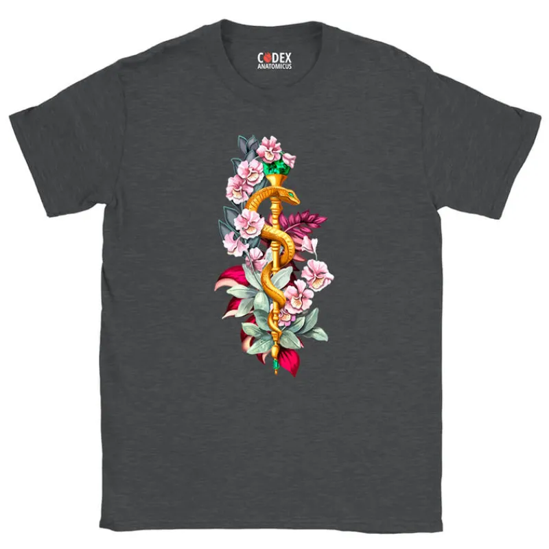 Codex Anatomicus T-shirts^Rod of Asclepius T-Shirt - Floral