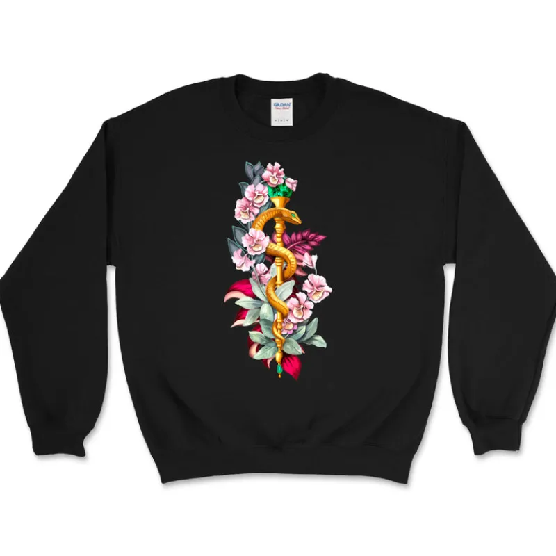 Codex Anatomicus Sweatshirts^Rod of Asclepius Unisex Sweatshirt - Floral