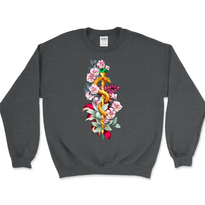 Codex Anatomicus Sweatshirts^Rod of Asclepius Unisex Sweatshirt - Floral