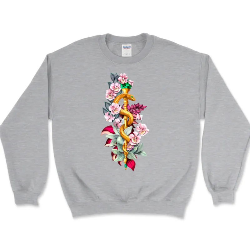 Codex Anatomicus Sweatshirts^Rod of Asclepius Unisex Sweatshirt - Floral