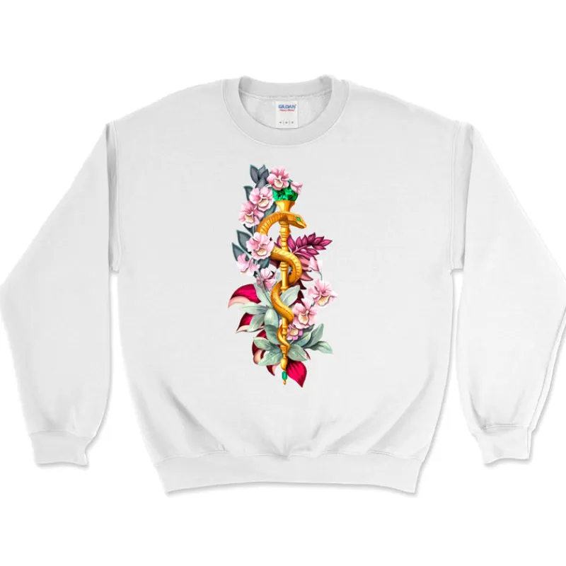 Codex Anatomicus Sweatshirts^Rod of Asclepius Unisex Sweatshirt - Floral