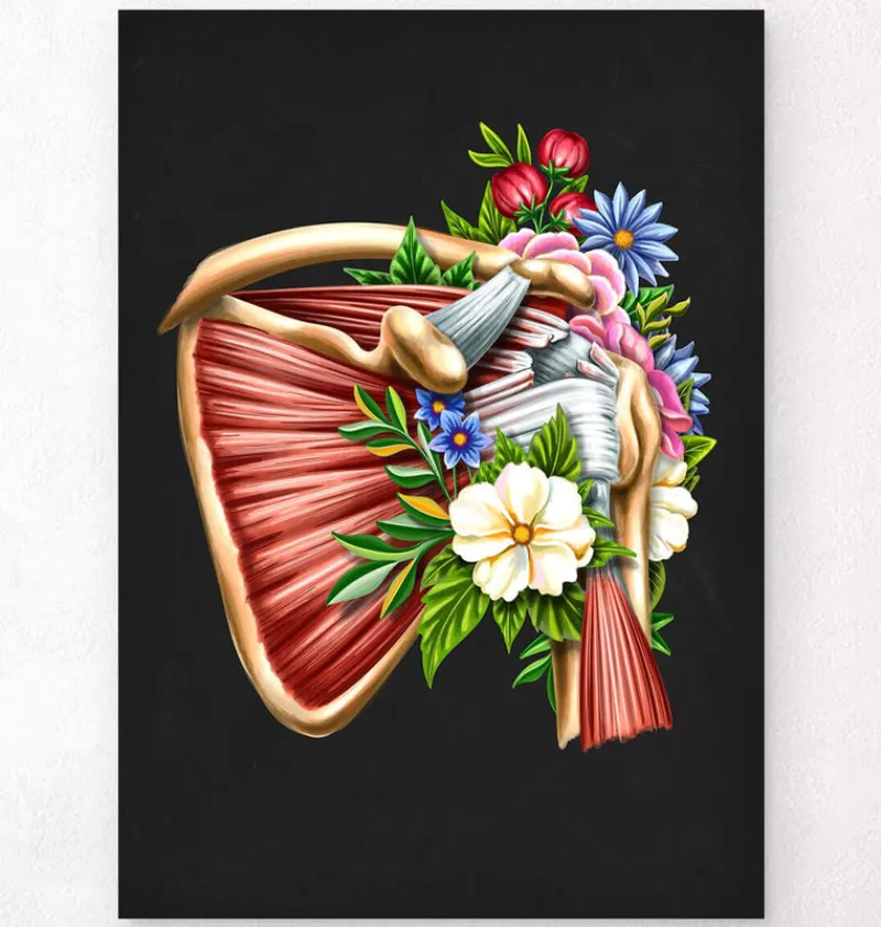 Codex Anatomicus Skull & Skeleton^Rotator cuff tear - Floral - Black