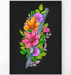Codex Anatomicus Heart Anatomy^Scalpel with flowers - Black